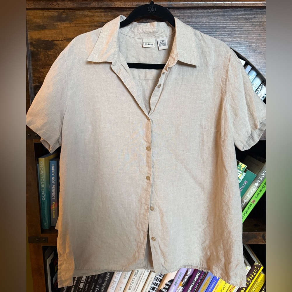 L.L. Bean Beige Button Down Shirt 100% linen